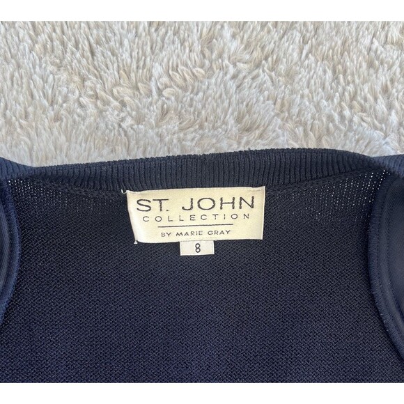 St. John Santana Knit Button Front Cardigan Sweater Navy Blue Rainbow Stripe 8 - Picture 3 of 4
